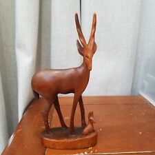 Mid Century Hand Carved Wooden African Antelope/Gazelle with Calf 10