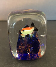 Aquarium Paperweight Art Glass Fish Cube Cylinder Ocean MCM Vintage picture