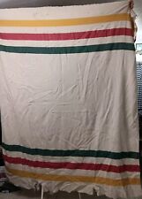 VINTAGE LL BEAN Style STRIPED CAMP BLANKET WOOL HUDSON BAY STYLE 78 X 63” picture