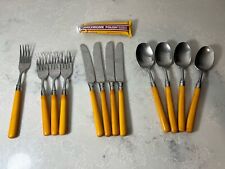 Vintage 12 Piece Butterscotch Bakelite Stainless Flatware Knives Forks Spoons picture