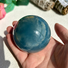 67mm Blue Onyx Calcite Quartz Crystal Sphere Healing Gemstone Display 435g picture