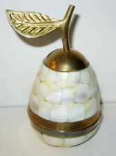 Vintage Handcrafted Brass, Mother Of Pearl Pear Trinket Box picture