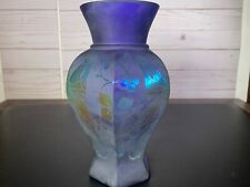 Fenton Glass Cobalt Vase Favrene Iridescent Butterfly Crest Francis Burton picture