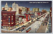 New Orleans Louisiana~Canal Street @ Night~City Lit Up~Tudor~1940s Postcard picture