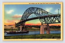 Postcard Massachusetts Cape Cod MA Sagamore Bourne Bridge Barge 1940s Unposted picture