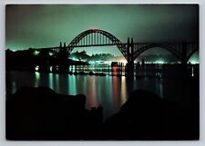 Yaquina Bay Bridge At Night Newport Oregon Vintage Unposted Postcard picture