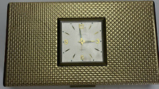 Vintage Europa 7 Jewels Cigarette Clock Gold Box Wood Inlaid picture