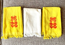 VTG Set Guest Fingertip Hand Towels Yellow Orange Embroider Fringe NOS Butterfly picture