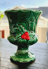 Vintage Lefton Green Holly Vase RARE picture