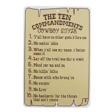 Ten Commandments Cowboy Style Tin Sign Funny Religious Christian Home Wall Decor picture