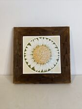 Vintage Trivet  8” X8” Sunflower Tile Hand Carved Wood Trivet  Hot Plate OAK picture