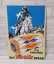 1950s Vintage Tin Lone Ranger Merita bread sign 14x10 Excellent Condition  picture