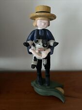 Vintage Retired House Of Hatten Amish with Pig Wood Carved Figurine D.  Calla picture