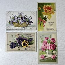 4 Vintage HAPPY BIRTHDAY Embossed Postcards Lot Colorful Florals picture