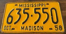 1958 Mississippi License Plate 635-550 Madison County Canton Gluckstadt Flora picture
