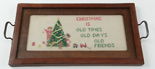Vintage Christmas Old Times Old Days Old Friends Serving Tray Glass Top Stitched picture