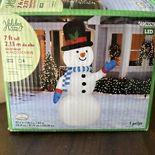 7' Foot Gemmy Inflatable Airblown Snowman with LED White Lights  picture