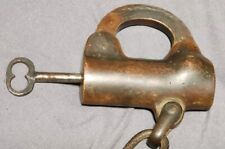 Rare 1800's JL Howard Brass Lock Antique Obsolete Padlock w/ Key Pat. 1866 Chain picture