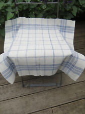 German Antique Handwoven White Linen Towel  Blue Stripes 23 