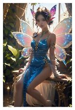 GORGEOUS YOUNG FAIRY IN BLUE DRESS 4X6 FANTASY PHOTO picture