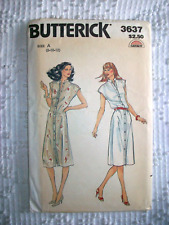 Vintage 80s Butterick Pattern 3637 Front Button Dress Mandarin Collar 8-10-12 picture