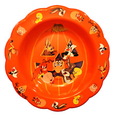 Vtg Halloween 1998 LOONEY TUNES Trick or Treat Bowl Orange Taz Roadrunner Tweety picture