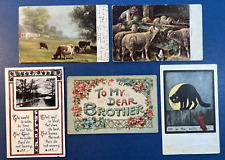 5 Greetings Antique Postcards Mixture. PUBL: Ullman. Black Cat, Sheep, Scenes picture