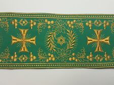 Orphrey Vintage Cross Design Gold on Green Banding for Vestment 4-1/2'' C123 picture