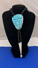 Beautiful Navajo Sterling Silver Thick Turquoise Cobblestone inlay Bolo Tie picture