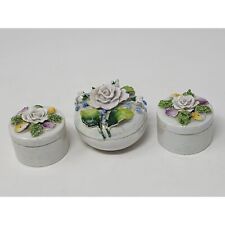Vintage Germany Small Hand Painted Trinket Boxes Luminescent Translucent Roses picture