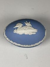 Wedgwood Jasperware Blue and White Egg Shaped Trinket/Ring Box -Tufted Duck 1979 picture