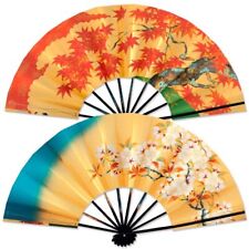 Kyoto Itotsune Gold Sensu Japanese Folding Fan Reversible Sakura  Autumn Leaves picture