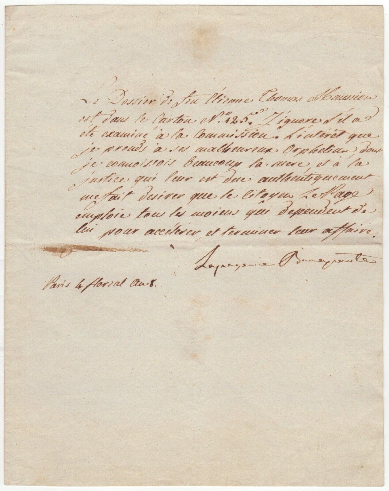 Bonaparte, Joséphine (1763-1814) - Letter signed regarding poor orphans