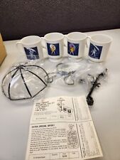 4 Vintage Morton Salt Umbrella Girl Coffee Mugs /Cups With Metal Umbrella Stand  picture
