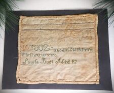 Early Small Sampler Schoolgirl Aged 12 Alpha c 1848 Signed Linen Sage & Tan AAFA picture