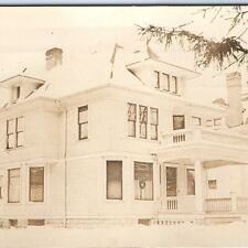 c1910s Victorian Foursquare House RPPC Lovely Winter Snow Photo Prairie Box A155 picture