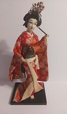Vintage Japanese Geisha 17” Doll In Kimono, On a Wood Base picture