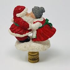 Christmas Lamp Finial Kissing Santa & Mrs Claus Brass Resin Topper picture