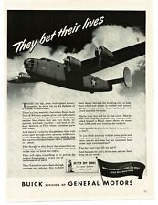 1943 Buick Pratt Whitney Engines for US B-24 Liberator Bomber WWII Print Ad 1 picture