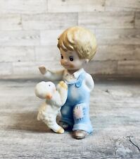 Vintage Homco Home Interior Porcelain  Farmer Country Boy With Baby Lamb Figure picture