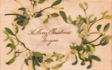 Antique Christmas Card Silk Winsch Mistletoe Long Branch NJ Vtg Postcard B42 picture