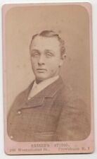 ANTIQUE CDV C. 1880s BARBER HANDSOME YOUNG MAN IN SUIT PROVIDENCE RHODE ISLAND picture