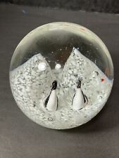 Penguin paperweight couple in snow ice globe glass Figurines 4” Round Christmas picture