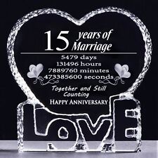 Fifteen 15 Year Marriage Gifts for Her 15th Anniversary Crystal Paperweight K... picture