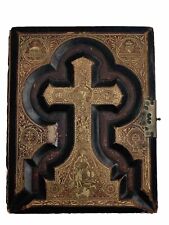 HOLY BIBLE 1880’s DOUAY&RHEIM GOLD LEATHER GILDED EDGES ANTIQUE RARE picture