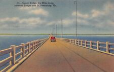 St. Petersburg Tampa FL Florida Gandy Bridge Red Car Vintage Linen Postcard picture