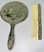 Vintage Silver Plated Comb And Mirror. Mirror Is Missing Glass 7
