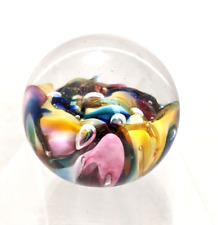 BI. ROBERT HELD Signed Art Glass Paperweight Multicolor Swirl Bubbles 2.75