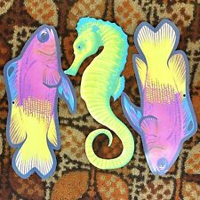 Vintage 1980s Tropical Sea Wall Window Decorations Colorful Seahorse & Fish picture