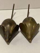 2-Vintage Brass Mouse Ring Receipt Note Holder Snuffer Paper Weight picture
